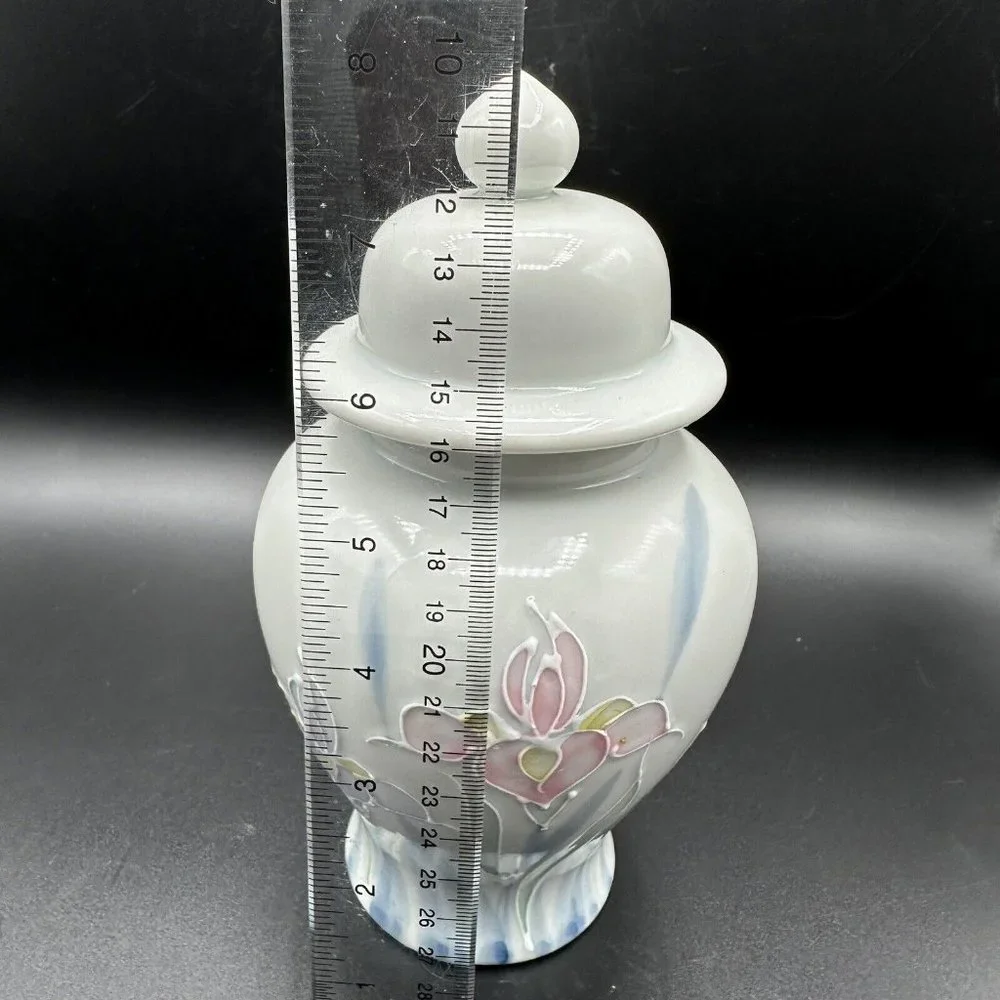 Vintage Otagiri Japan Vase Ginger Jar Floral Iris Hand Painted Embossed Design